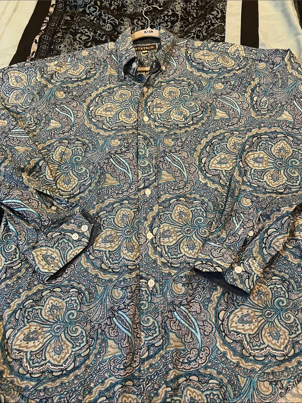 Stetson Blue Teal Paisley Button-Down Shirt